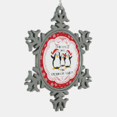 キュートなペンギン3クリスマスオーナメントの家族 スノーフレークピューターオーナメント (左)