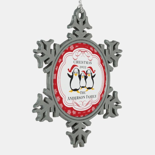 キュートなペンギン3クリスマスオーナメントの家族 スノーフレークピューターオーナメント (左)