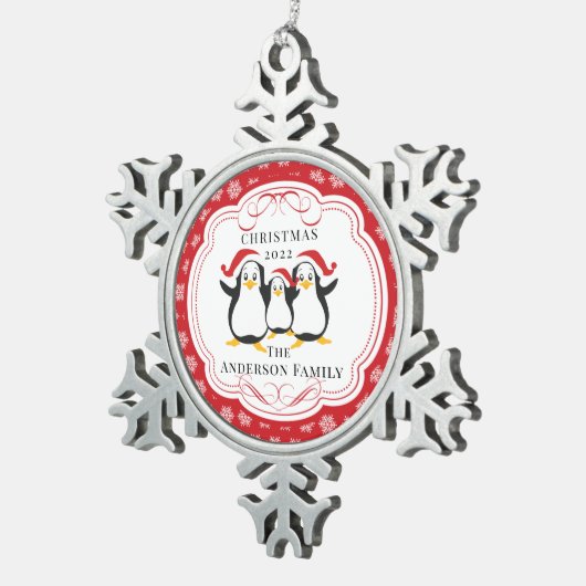 キュートなペンギン3クリスマスオーナメントの家族 スノーフレークピューターオーナメント (右)