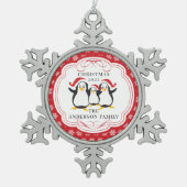 キュートなペンギン3クリスマスオーナメントの家族 スノーフレークピューターオーナメント (正面)