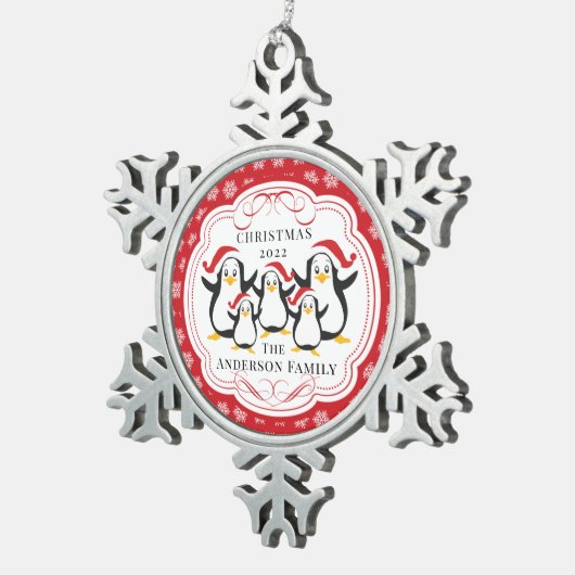 キュートなペンギン5クリスマスオーナメントの家族 スノーフレークピューターオーナメント (右)