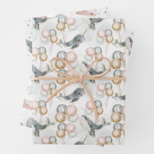 キュートなホエールシー海パーティーデコール好意ギフトアイディア ラッピングペーパーシート (インサイチュ)