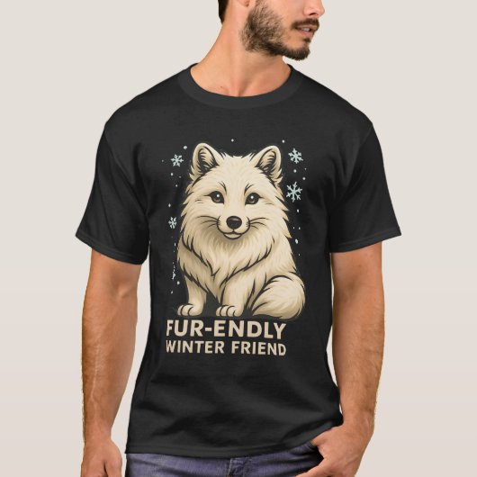 キュートなホッキョクギツネ - "毛並みの良い冬の友" Tシャツ (正面)