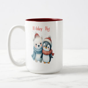 キュートなホッキョクグマとペンギンの友人クリスマスマグ ツートーンマグカップ