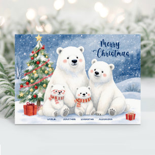 キュートなホッキョクグマの家族の名前のクリスマスカード シーズンカード