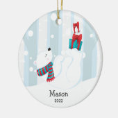 キュートなホッキョクグマパーソナライズされたのクリスマスオーナメント セラミックオーナメント (左)