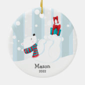 キュートなホッキョクグマパーソナライズされたのクリスマスオーナメント セラミックオーナメント (裏面)