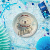 キュートなホッキョクグマ冬ワンダーランドスキースノーフレーク ペーパープレート (パーティー)