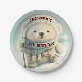 キュートなホッキョクグマ冬ワンダーランドスキースノーフレーク ペーパープレート