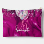 キュートなホットピンクフェイクシルバーグリッターバルーンモノグラム アクセサリーポーチ (裏面)
