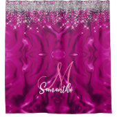 キュートなホットピンクフェイクシルバーグリッターバルーンモノグラム シャワーカーテン (正面)