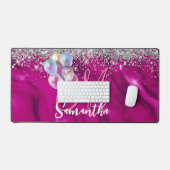 キュートなホットピンクフェイクシルバーグリッターバルーンモノグラム デスクマット (キーボード&マウス)