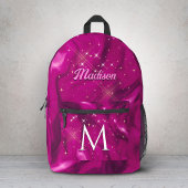 キュートなホットピンクフェイクシルバーグリッターバルーンモノグラム プリントバックパック