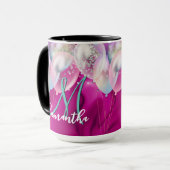 キュートなホットピンクフェイクシルバーグリッターバルーンモノグラム マグカップ (正面左)