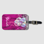キュートなホットピンクフェイクシルバーグリッターバルーンモノグラム ラゲッジタグ (正面横)