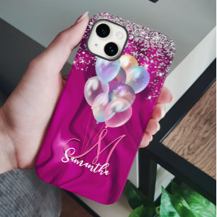 キュートなホットピンクフェイクシルバーグリッターバルーンモノグラム Case-Mate iPhone 14ケース