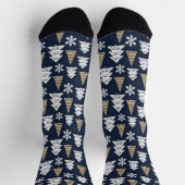 キュートなホワイトクリスマスツリーブラックソックス ソックス (上部)