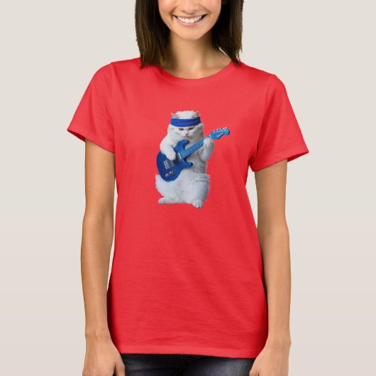 キュートなホワイトペルシャのロック・スター Tシャツ (正面)