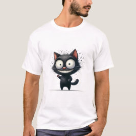 キュートなボサボサ黒猫のウェーブスマイルステッカー ✨🐾🖤 Tシャツ