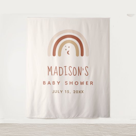 キュートなボヘミアンレインボー テラコッタ ベビーシャワームーン スター タペストリー (正面)