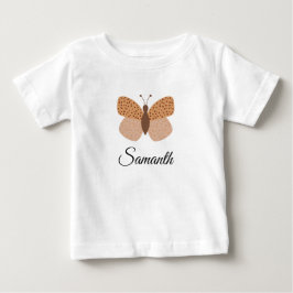 キュートなボヘミアン風バタフライ モノグラム 名前 女の子 ベビーTシャツ