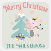 キュートなボホクリスマスユニコーンon Sage スクエアシール (正面)