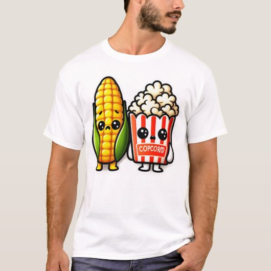 キュートなポップコーンとコーン Tシャツ (正面)
