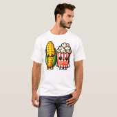 キュートなポップコーンとコーン Tシャツ (正面フル)