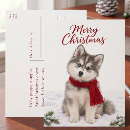 キュートなポムスキー+子犬愛好家クリスマス シーズンポストカード