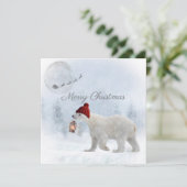 キュートなポーラーベアーサンタ冬クリスマス シーズンカード (スタンド正面)