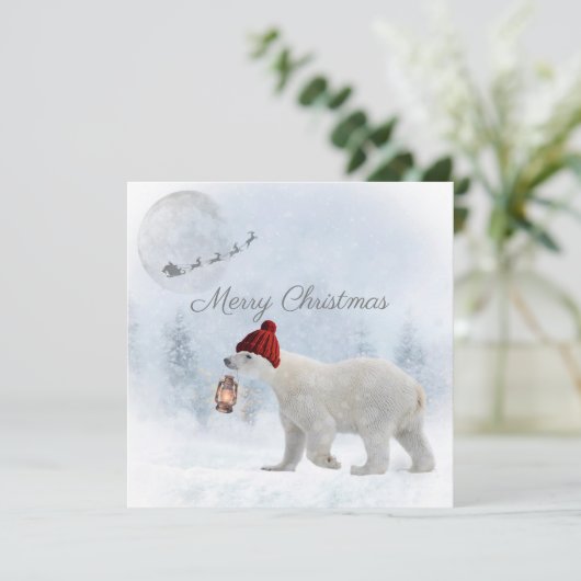 キュートなポーラーベアーサンタ冬クリスマス シーズンカード (スタンド正面)