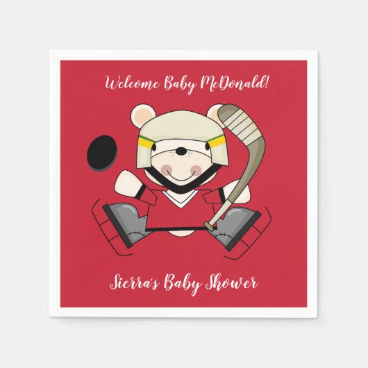 キュートなポーラーベアーホッケープレイヤーアイスホッケーナプキンス スタンダードカクテルナプキン (正面)