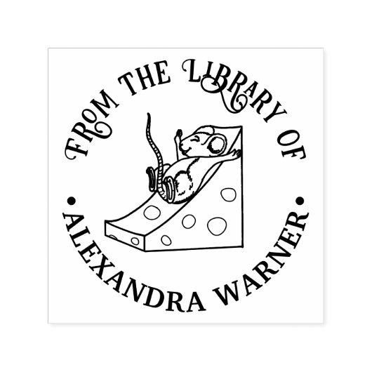 キュートなマウスオンスイスチーズスライドライブラーブック名 セルフインキングスタンプ (デザイン)