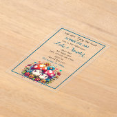 キュートなマッシュルームお洒落2つ結婚の アクリル招待状 (レイダウン)