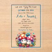 キュートなマッシュルームお洒落2つ結婚の アクリル招待状 (正面)