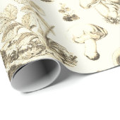 キュートなマッシュルームカエルのカタツムリの森ベージュパターン ラッピングペーパー (ロールコーナー)