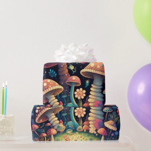 キュートなマッシュルームコテージコアパターンラッピング紙 ラッピングペーパー (パーティーギフト)