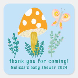 キュートなマッシュルーム感謝してい蝶のカスタム赤ちゃんシャワー スクエアシール