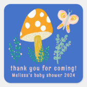 キュートなマッシュルーム感謝してい蝶のカスタム赤ちゃんシャワー スクエアシール (正面)