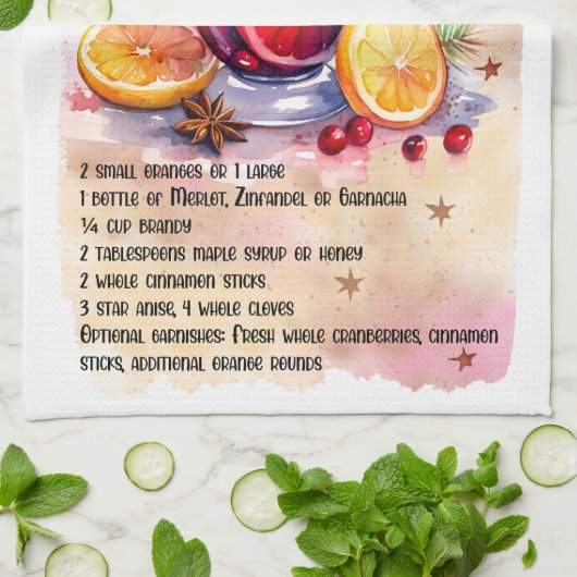 キュートなマルチのワインクリスマスドリンクレシピ キッチンタオル (折り畳み)