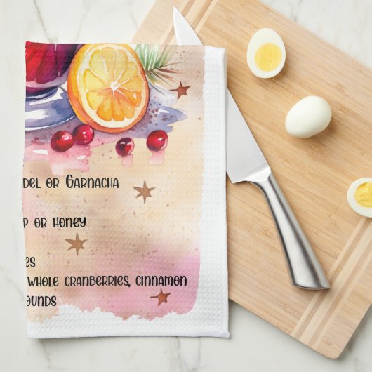 キュートなマルチのワインクリスマスドリンクレシピ キッチンタオル (四つ折り)