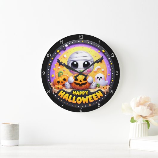 キュートなミイラのハッピーハロウィン ラージ壁時計 (ホーム)
