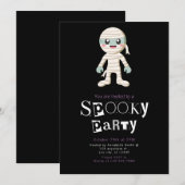 キュートなミイラのモダン・ミニマリスト・ハロウィン 招待状 (正面/裏面)