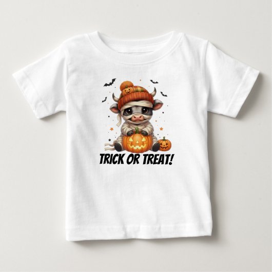 キュートなミイラの高地牛の子供用ハロウィンTシャツ ベビーTシャツ (正面)