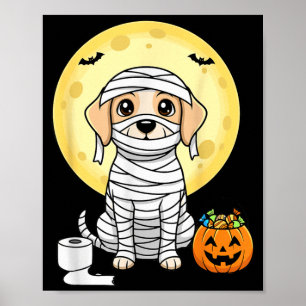 キュートなミイラ犬のハロウィン満月パピー・トリック・オア ポスター