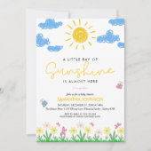 キュートなミニマルな小さな光線のサンシャインベビーシャワー 招待状 (正面)