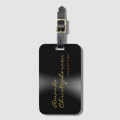 キュートなミニマルな平野モダン書筆跡ブラック ラゲッジタグ (正面縦)
