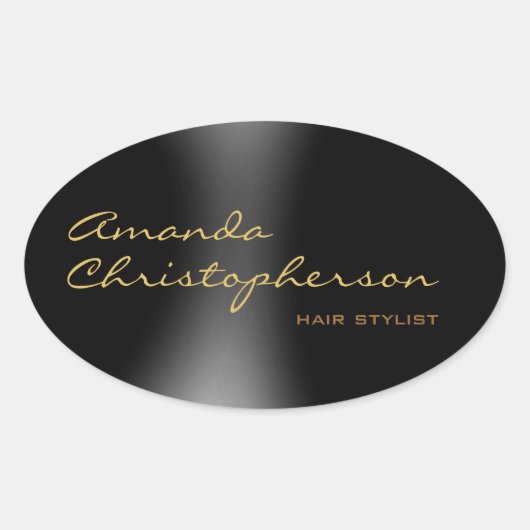 キュートなミニマルな平野モダン書筆跡ブラック 楕円形シール (正面)