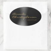 キュートなミニマルな平野モダン書筆跡ブラック 楕円形シール (バッグ)