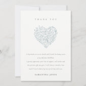 キュートなミニマルデュスキーブルーフラワーハート ブライダルシャワー サンキューカード (正面)